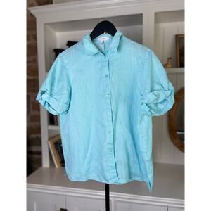 🩵 Pedro del Hierro Linen Button-Up Shirt | US 10 | Turquiose